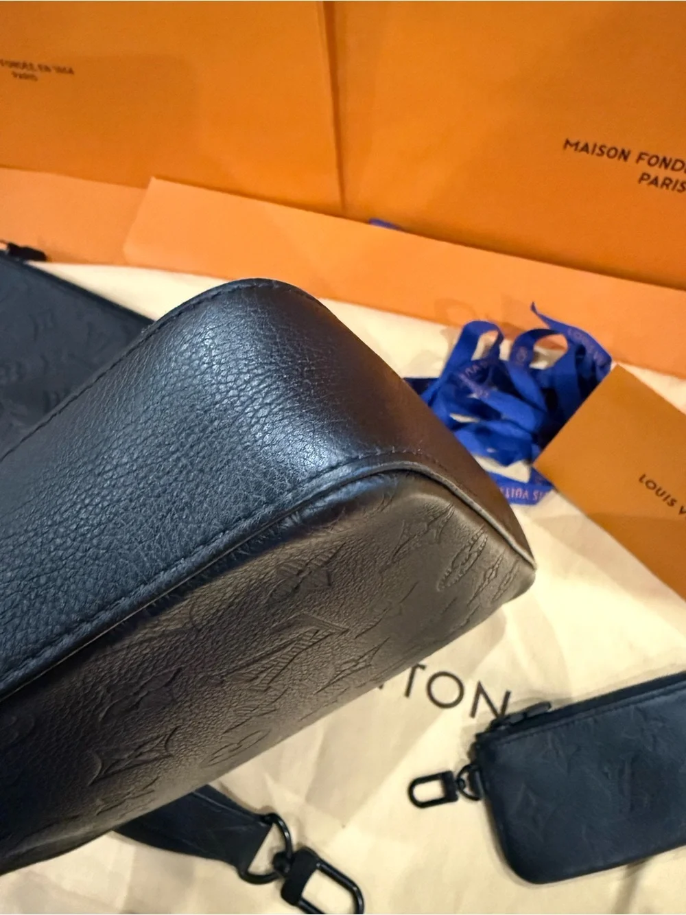 Louis Vuitton Black Embossed Monogram Messenger Set with Strap and Pouch